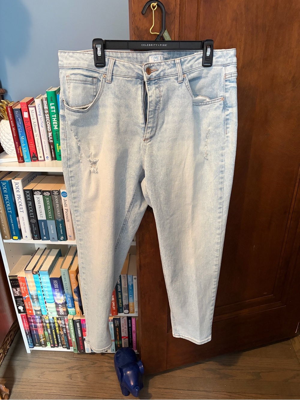 Time and Tru Light Wash Boyfriend Jeans With Distressed Embellishments